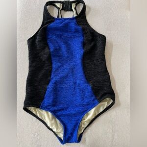 Vibrant Blue and Black Ladies Swimsuit